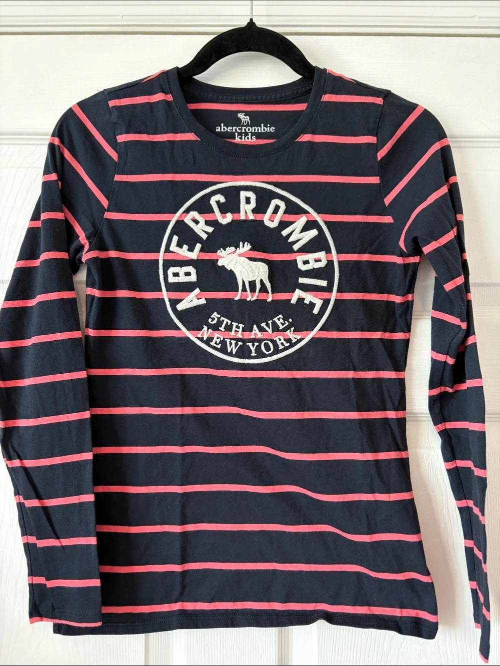 abercrombie kids Navy & Pink Striped Logo Long Sleeve Tee new condition